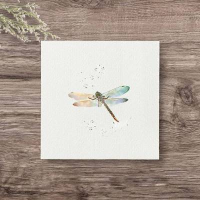 LIBELLE Miniaturen, Mini-Aquarell als Kunstdruck, Geschenkidee Wanddeko Mini Bild gemalt Flügeltiere orange kaufen