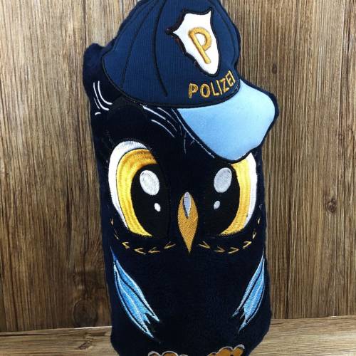 Stickdatei ITH Eule Polizei für Rahmen 16×26 cm, Maschinenstickerei, ITH Stickmuster mit Tiermotiv