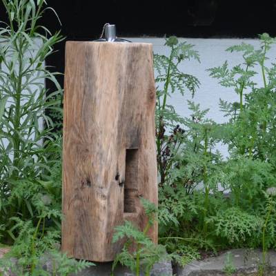 Gartenfackel alter Eichenbalken 47cm Terrassenfackel Öllampe mit Kindersicherung Nachfüllbar