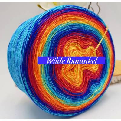 (GP €80€/kg) 3 fädig **Wilde Ranunkel** Farbverlaufsgarn / Bobbel / Wolle  Kunterbunt
