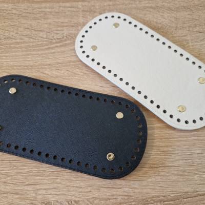 2 ovale Leder- Taschenböden, in grau und schwarz