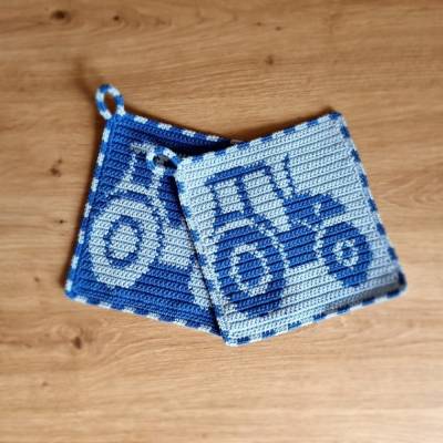 Häkelanleitung Topflappen Topfuntersetzer "Traktor"