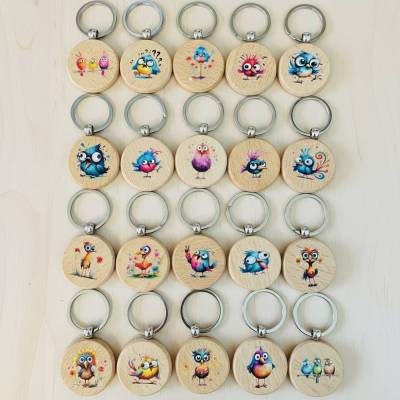Schlüsselanhänger Vögel – Holz, bunte Designs, Geschenkidee für Kinder & Tierfreunde, SAHR-142-161