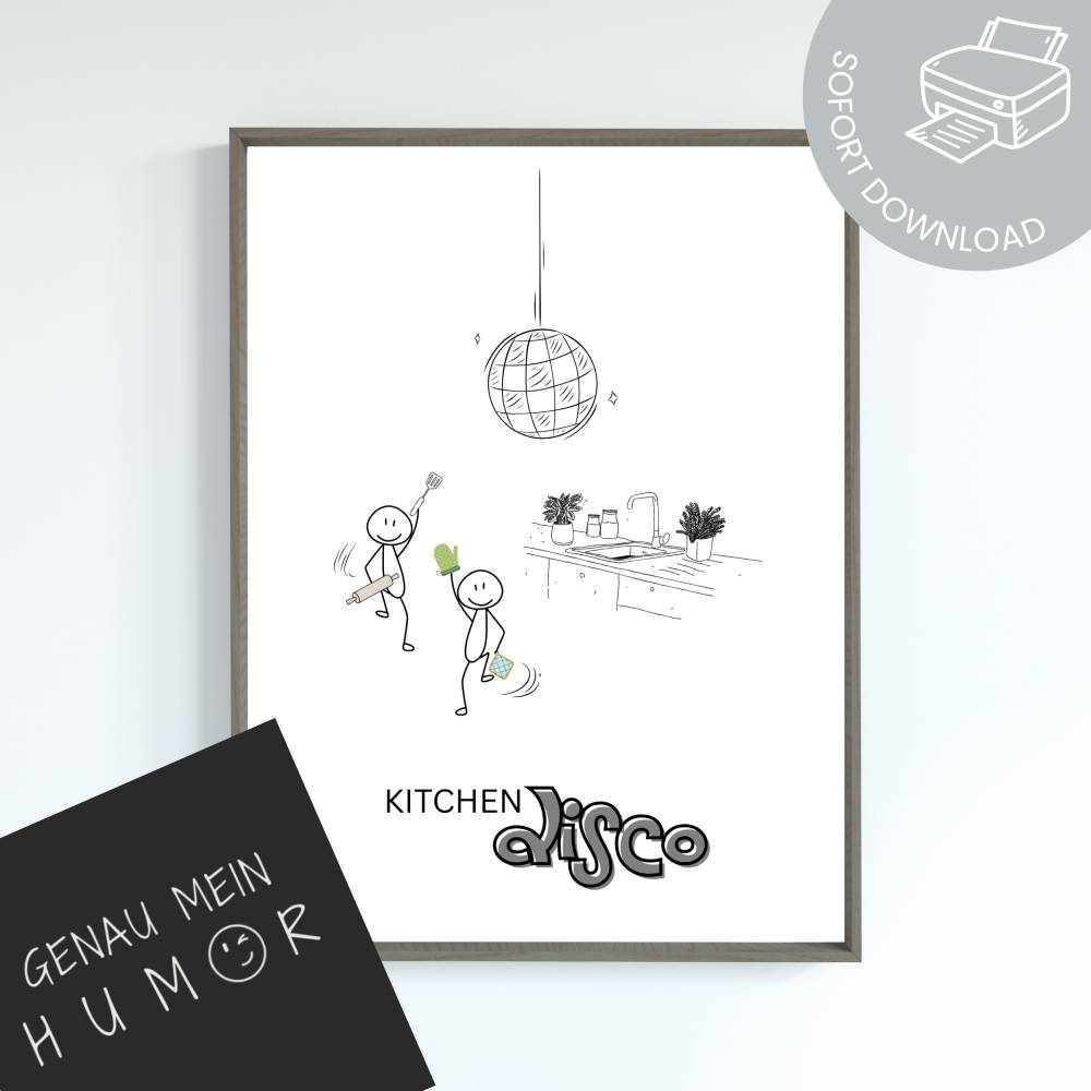 Küchenposter zum Ausdrucken | digitale Datei ausdrucken und aufhängen | Kitchen Disco Poster | Küchenparty Poster Bild 1