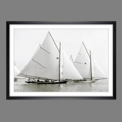 Schiffe Segelregatta Jacht Boot 69x49cm Vintage 1892 KUNSTDRUCK Poster gerahmt Wandbild historische Fotografie Nautik