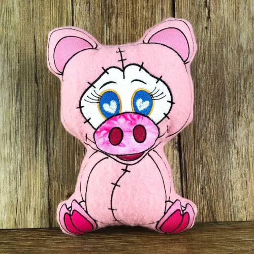 Stickdatei ITH Schwein PINKY für Rahmen 16×26 cm, Maschinenstickerei, ITH Stickmuster mit Tiermotiv
