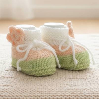 Babyschuhe Strickschuhe Baby Merino Taufschuhe gestrickt weiß grün apricot Geschenk Geburt 3-6 Monate Wolle
