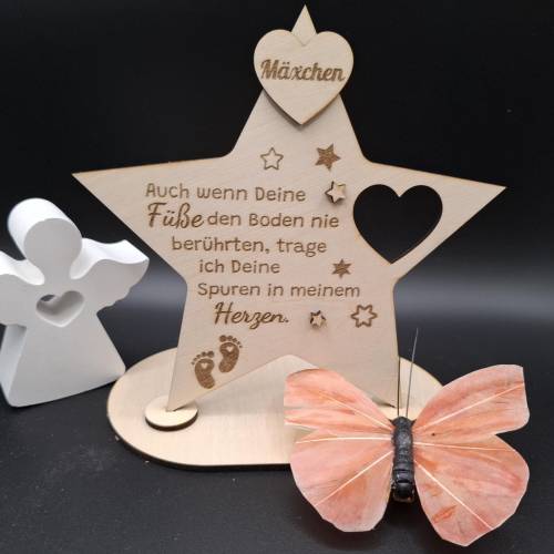 Holzschild mit persönlicher Gravur - Stern - als Andenken an Dein Sternenkind, geliebte Person, Trauerlicht,