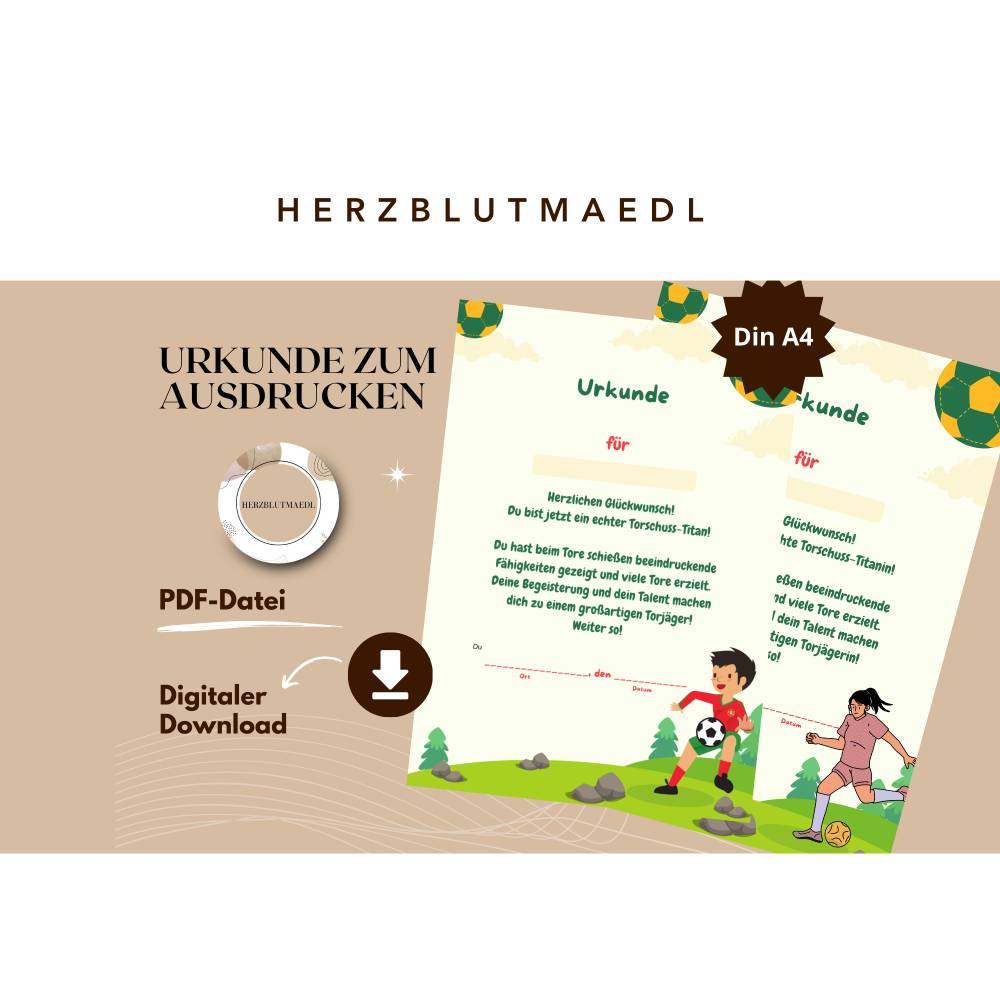 Fußball Urkunde als Mitgebsel für den Kindergeburtstag | Geschenktüte für Kinder | Fußballturnier Bild 1