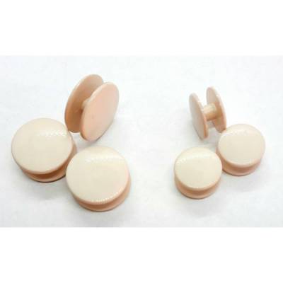 6 Stück Doppelknöpfe Wäsche- Lochgummi H-Knöpfe glatt 11mm 15mm Steg 4mm Beige Hell