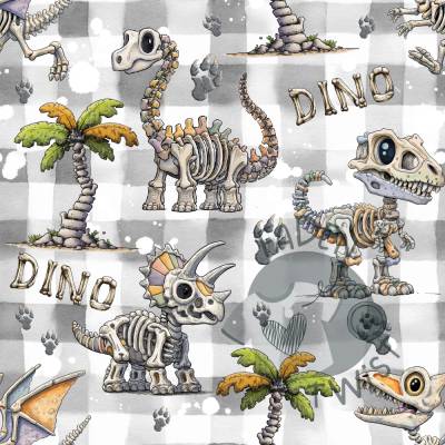 Stoff Meterware - Dinosaurier, Dinos, Dinowelt, Roar, Schachbrett