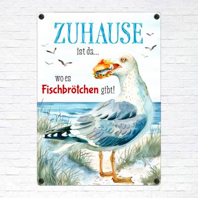Dekoschild 'Fischbrötchen', UV-beständiges Blechschild, Wandschild