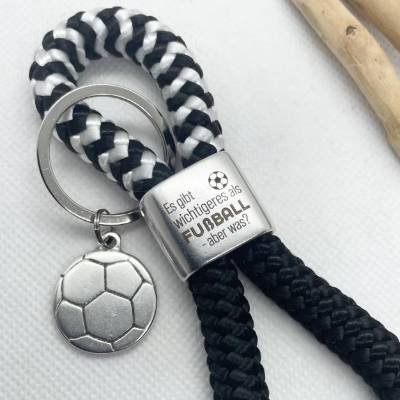 Schlüsselanhänger aus Segelseil/Segeltau, Zwischenstück: "Fußball", schwarz/weiß