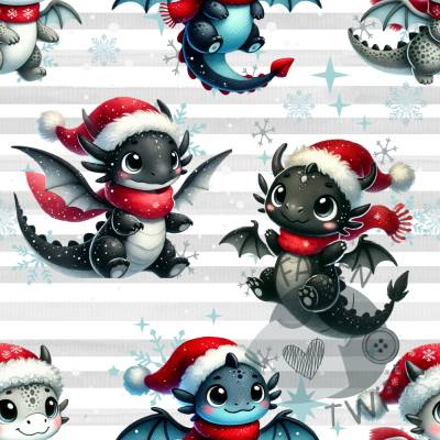 Stoff Meterware - Drachen, Weihnachten, Streifen, Nikolaus, Weihnachtsoutfit