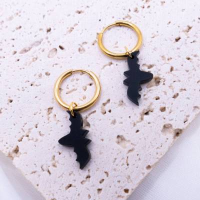 Ohrringe Fledermaus Halloween Creolen Acryl 18k vergoldet - leichte Ohrstecker kleiner Drache - Geschenkidee Ohrringe Fa