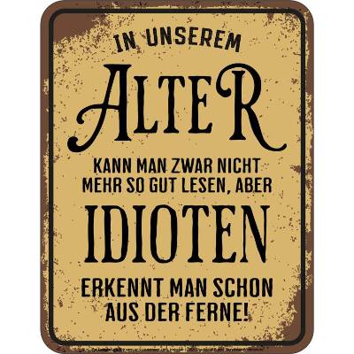 Witziges Blechschild In unserem Alter – Lustige Wanddeko 17x22 cm aus Aluminium