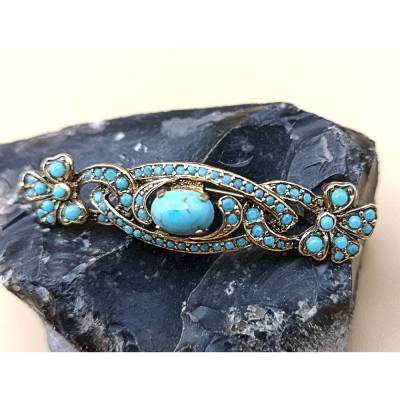 Längliche Jugendstil Türkis Brosche vergoldet um 1920