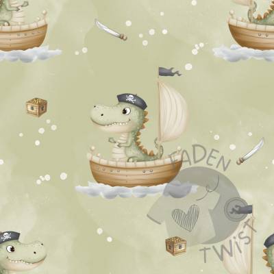 Stoff Meterware - Crocodill, Maritim, Matrose, Pirat, See, Ahoi