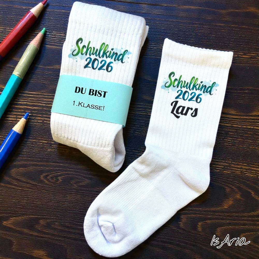 Schulkind 2026 Socken,Tennissocken, Personalisierbar, Strümpfe, Geschenkidee Einschulung Bild 1