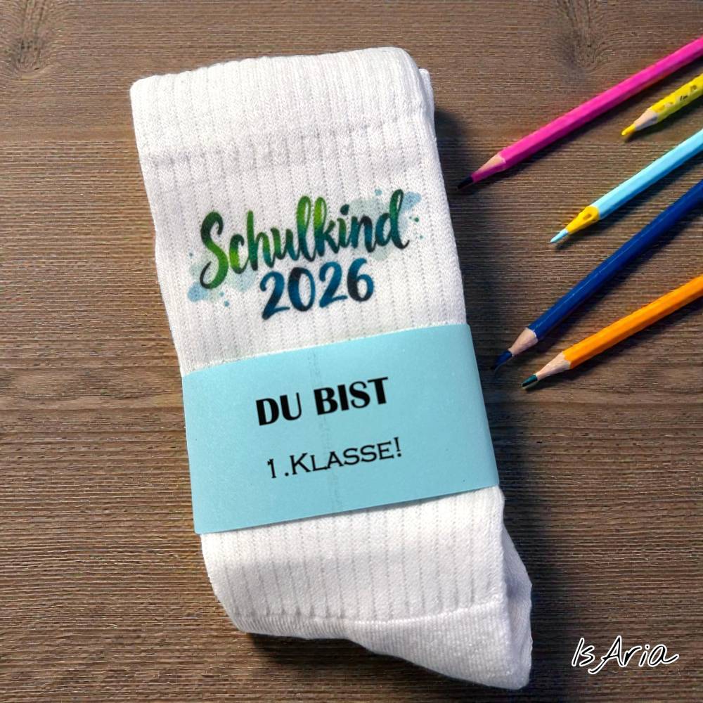 Schulkind 2026 Socken,Tennissocken, Personalisierbar, Strümpfe, Geschenkidee Einschulung Bild 2