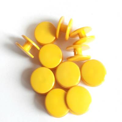 6 Stück Doppelknöpfe Wäsche- Lochgummi H-Knöpfe glatt 11mm Durchmesser 4mm Steg Farbe Gelb