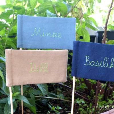 Pflanzenstecker "Kräuter" nach Wahl, Biobaumwolle, Handarbeit 