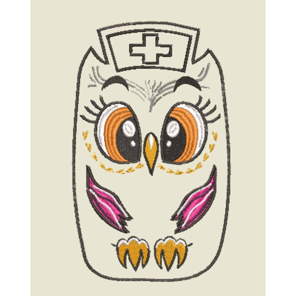 Stickdatei Applikation Eule Krankenschwester in 3 Größen, Maschinenstickerei, Stickmuster mit Tiermotiv Bild 2
