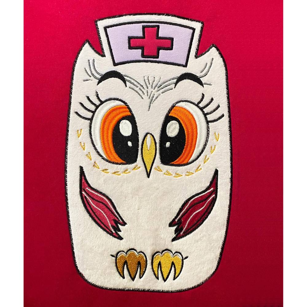 Stickdatei Applikation Eule Krankenschwester in 3 Größen, Maschinenstickerei, Stickmuster mit Tiermotiv Bild 3
