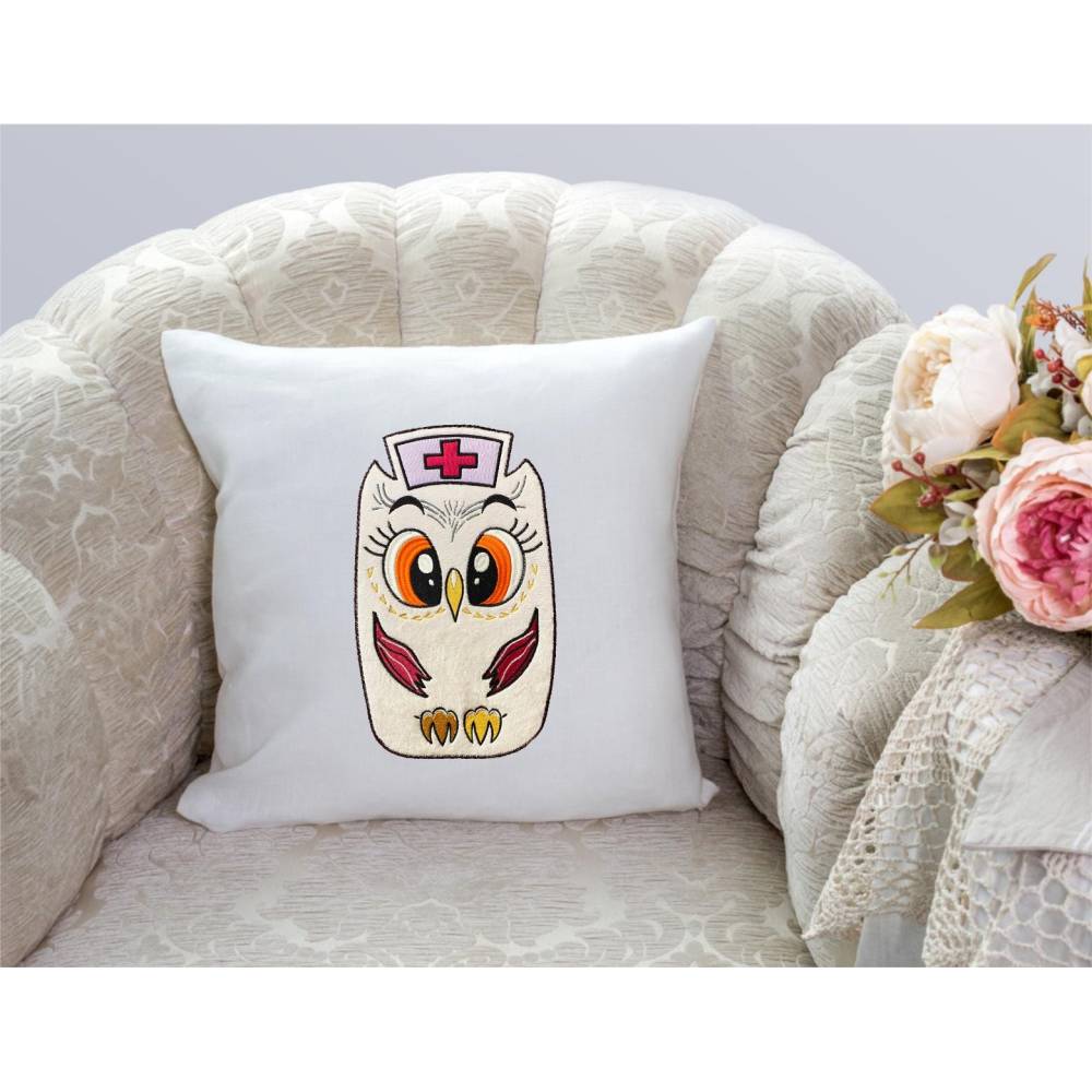 Stickdatei Applikation Eule Krankenschwester in 3 Größen, Maschinenstickerei, Stickmuster mit Tiermotiv Bild 4