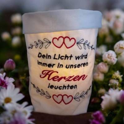 Trauerlicht, Erinnerungslicht - Dein Licht wird immer in unseren Herzen leuchten - Gedenklicht, Trauerbewältigung