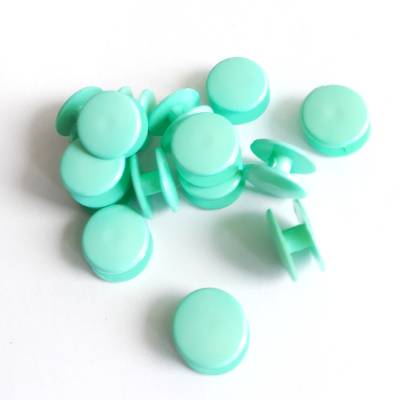 6 Stück Doppelknöpfe Wäsche- Lochgummi H-Knöpfe glatt 11mm Durchmesser 4mm Steg Farbe Mint