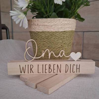 Oma Holzdeko mit Herz – Liebevolles Geschenk für Omas, Gravur, 15,5x8x1,8cm