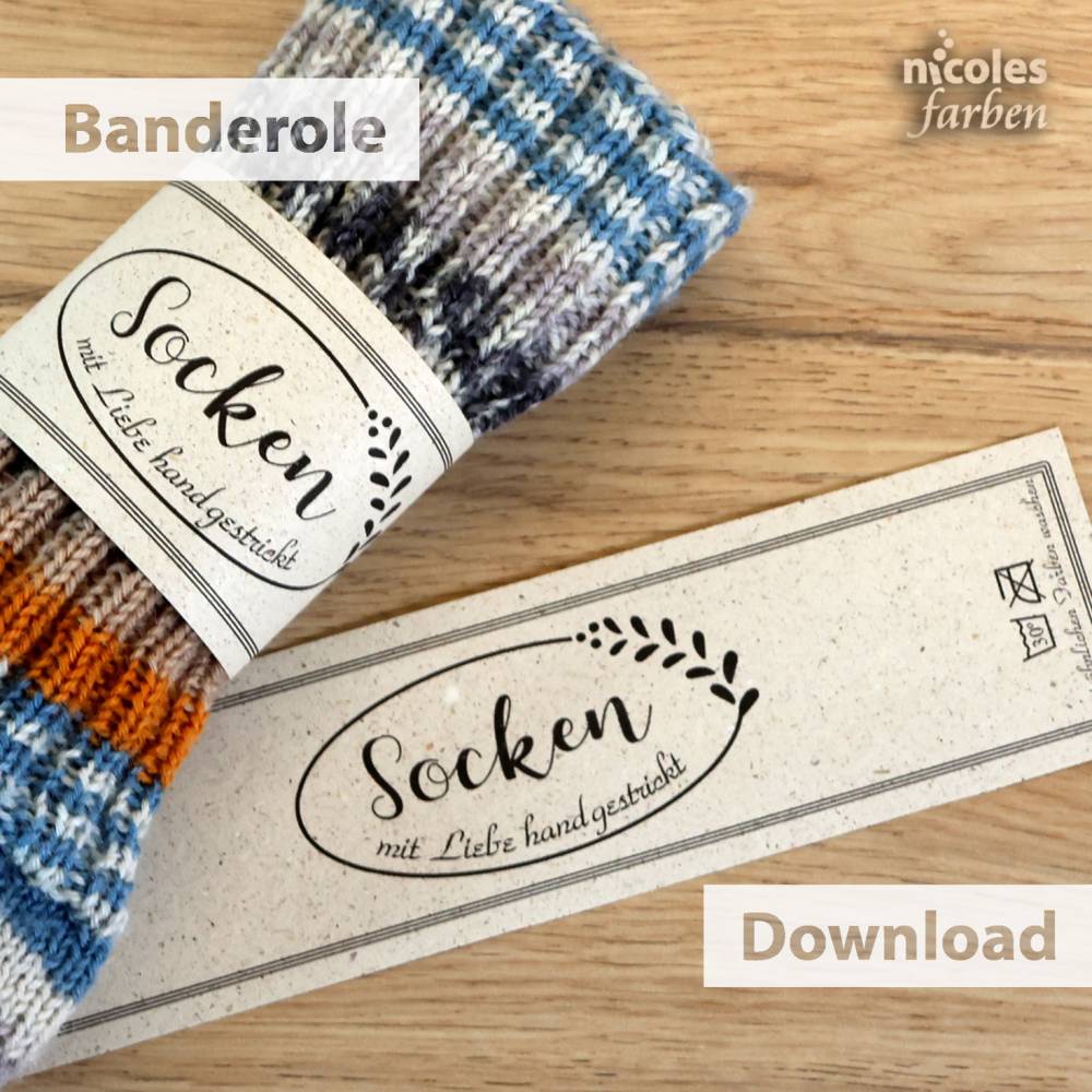 Geschenkverpackung für selbstgestrickte Socken– Banderole zum Selbstausdrucken - Printable Download Datei Bild 1