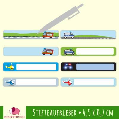 Stifteaufkleber | Feuerwehr - Polizei - 0,7 x 4,5 cm - blanko zum Selbstbeschriften