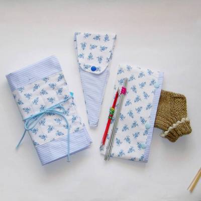 Stricknadeletui, Aufbewahrung Stricknadeln, blaue Rosen, Rollmäppchen, Stricknadeltasche, Stricknadelaufbewahrung,