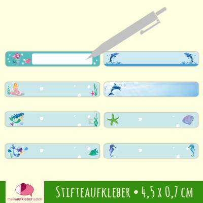 Stifteaufkleber | Meerjungfrau - Delfin - 0,7 x 4,5 cm - blanko zum Selbstbeschriften