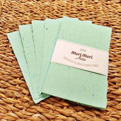 Handgeschöpftes Papier Set | 10 Bögen 13×8,5 cm | Türkis | Büttenpapier Recycelt, Deckle-Rand