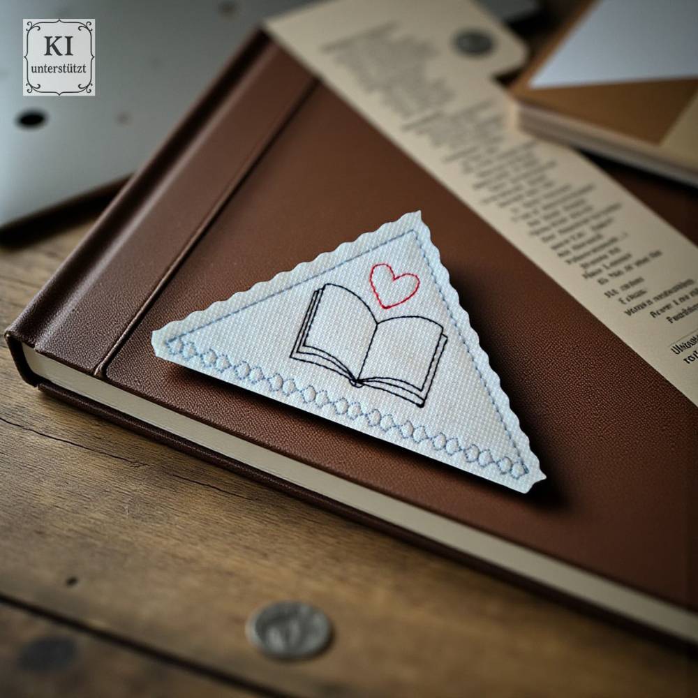 Stickdatei Set – ITH Leseecke & Lesezeichen ab 10x10 Rahmen mit Herz-Buch-Motiv Bild 5