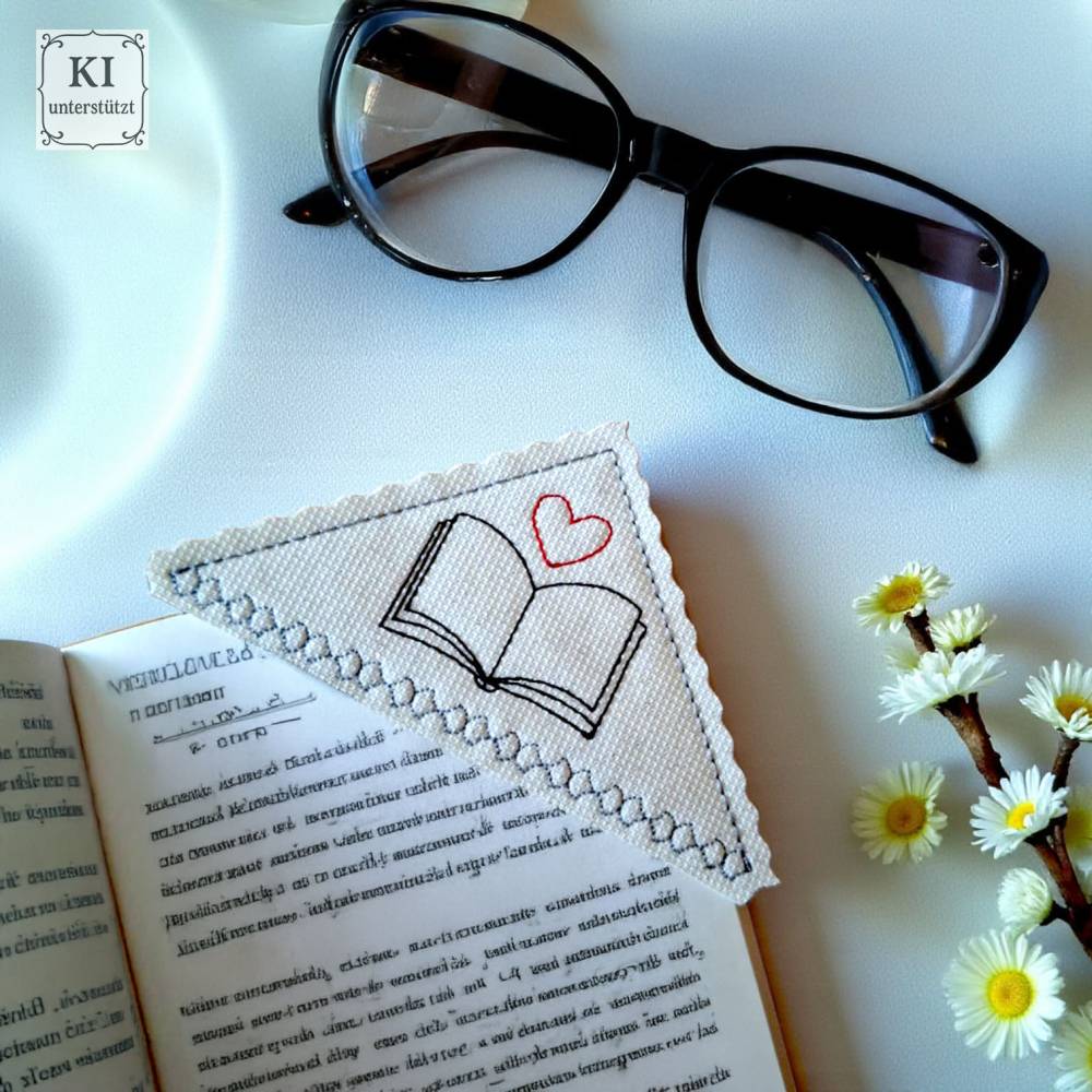 Stickdatei Set – ITH Leseecke & Lesezeichen ab 10x10 Rahmen mit Herz-Buch-Motiv Bild 9