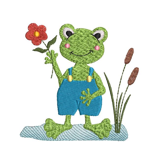 Stickdatei lustiger Frosch mit Blume Bild 2