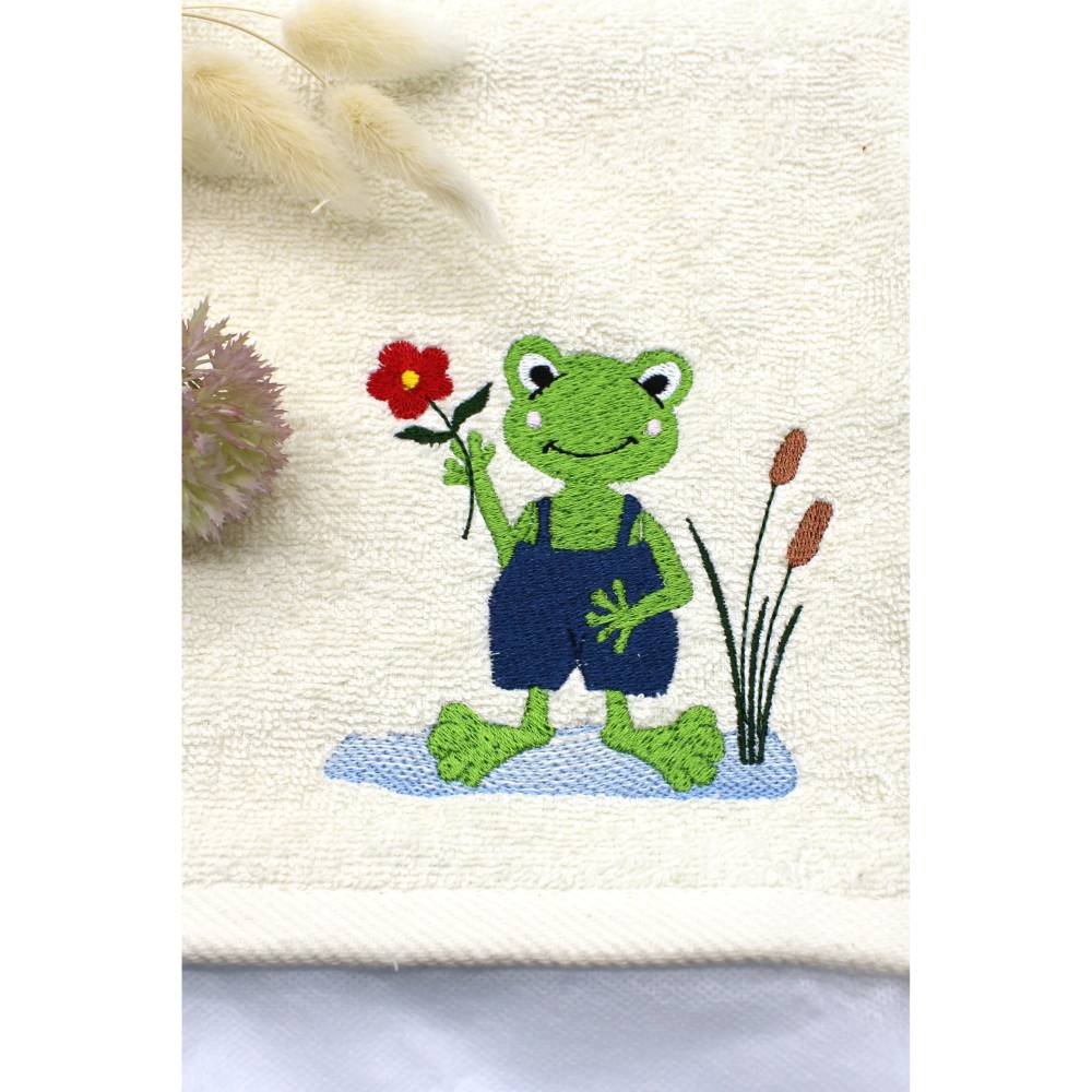 Stickdatei lustiger Frosch mit Blume Bild 3