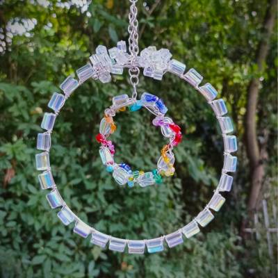 Handgemachter Sonnenfänger Regenbogen bunt und Irisierend Feng shui Suncatcher Fensterschmuck Geschenk