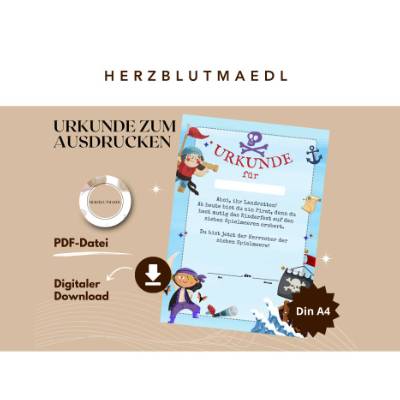 Personalisierte Piraten-Urkunde – Digitales Kindergeburtstags-Andenken zum Ausdrucken