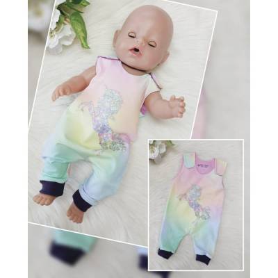 Puppen Latzhose „Hologramm Einhorn" mit Klettverschluss