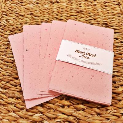 Handgeschöpftes Papier Set | 10 Bögen 13x8,5 cm | Rosa | Büttenpapier Recycelt, Deckle-Rand