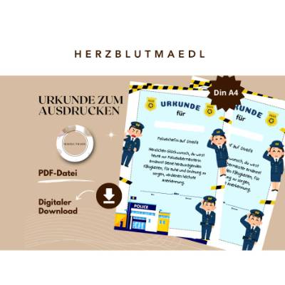 Polizei-Urkunde für Kinder – Das perfekte Mitgebsel und Andenken für Polizeiveranstaltungen, Geburtstage und Themenparty