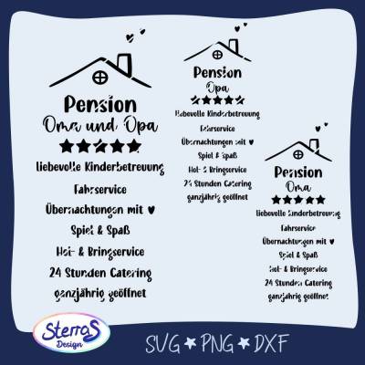 Plotterdatei Pension Oma und Opa • Geschenkidee für Großeltern • Familienservice mit Herz • SVG DXF PNG • Oma Opa Varian