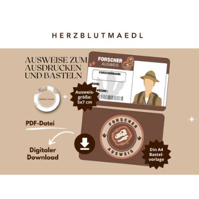 Personalisierte Mitgebsel: Ausweise für kleine Dino-Forscher | Mitgebsel Kindergeburtstag | Dinosaurier AUSWEIS Forscher