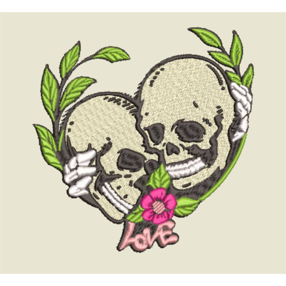 Stickdatei Totenkopf Love in 5 Größen, Maschinenstickerei, Stickmuster mit Skull-Motiv Bild 2
