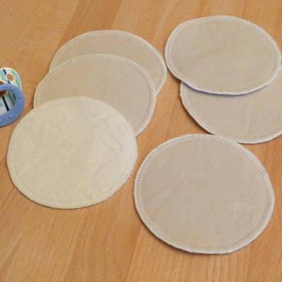 Zero Waste: 3 Paar waschbare Stilleinlagen mit Stillmerker, naturfarben, Biobaumwolle, Handarbeit 